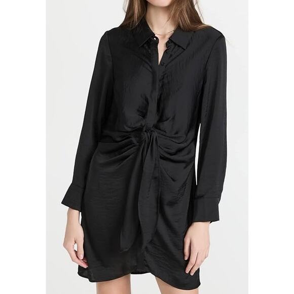 BB Dakota Black Tie, size XSmall, Curious Ruched Mini Shirt Dress ~ RETAIL $99 - Picture 3 of 7